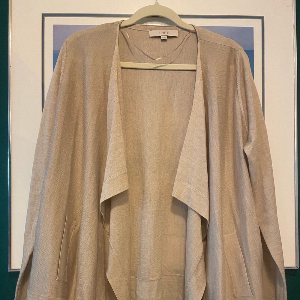 LOFT khaki open front asymmetrical cardigan XL LIKE NEW